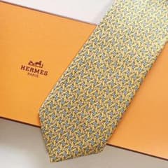 未使用級 エルメス HERMES ネクタイ シルク フランス製 イエロー