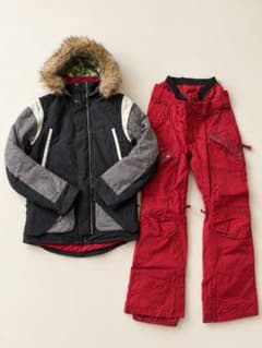 burton スノーボードウェア セットアップ レッド ネイビー M Sバラ柄 BURTON バートン スキーウェア 上下セット 赤 黒 レディース M S