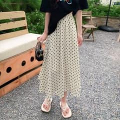 ドット柄 ロング スカート 春夏服 ボトムス　ホワイトのサムネイル