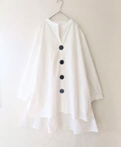 viante ロング ブラウス チュニック ビッグボタン シャツ風 バンドカラー