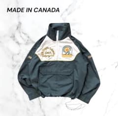 【カナダ製】アノラックプルオーバージャケット刺繍ロゴドローコードvintageL