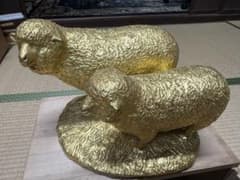 富永直樹 作 金羊 羊親子 ブロンズ像 総金箔仕上げ 高岡銅器 木箱付