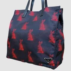 希少 美品 PRADA トートバッグ ウサギ ラビット柄 ロゴ ナイロン 