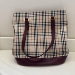 BURBERRY ノバチェック トートバッグ ベージュ×ボルドー - メルカリ