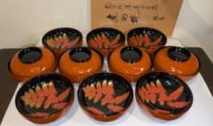 煮物椀』茶懐石 茶道具 共箱栞 輪島塗 蔦屋漆器 歯朶前絵 シダ 朱