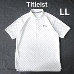 美品 タイトリスト 総柄 半袖ゴルフポロシャツ ホワイト LL 速乾 ロゴ