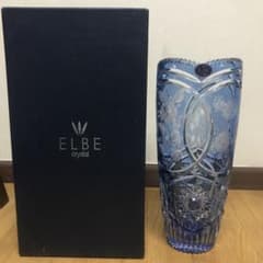 エルベクリスタル　ELBE crystal 青い花瓶 花柄花瓶　新品未使用 エルベクリスタル ELBE crystal 青い花瓶 花柄花瓶 新品未使用