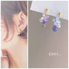 No.679 フラワーピアス グラデーション 青 紫 チェコビーズ - メルカリ