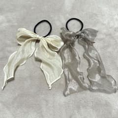 リボン ヘアゴム 2点セット シアー素材