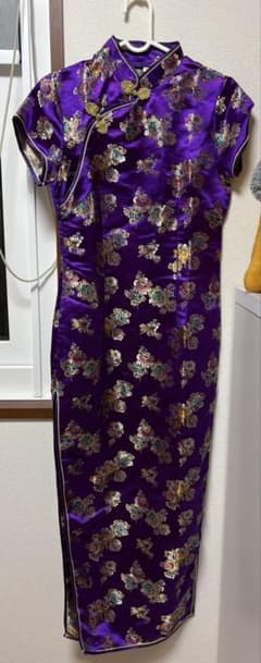 チャイナドレス パープル 花柄 ロング丈 衣装のサムネイル