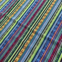 生地【約150cm×98cm】ブルー×グリーン エスニック 縞模様のサムネイル