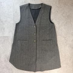 美品 ロングベスト ジレ ブラック系 ストライプ きれいめ M〜L相当のサムネイル