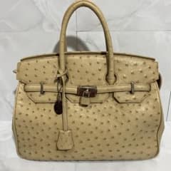 美品 JRA認定 オーストリッチ リアルレザー 本革 ハンドバッグ 南京錠