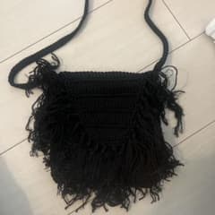 クロシェ編み フリンジ ショルダーバッグ ブラックのサムネイル