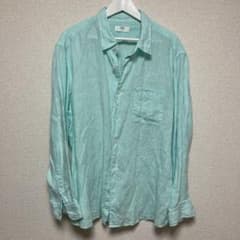 美品　ユニクロUNIQLO プレミアムリネンシャツ　長袖　グリーン系サイズ3XLのサムネイル