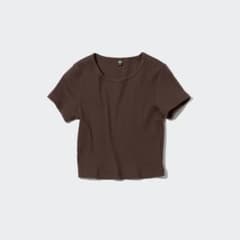 ユニクロ　トップス　リブクロップドT Tシャツ カットソー　レディース　半袖　春