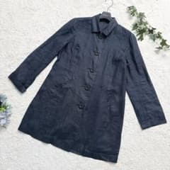 Leilian リネン100% ロングコート スプリングコート11号 紺 - メルカリ