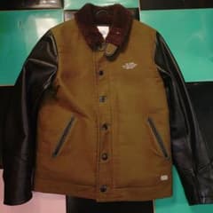 THE CRIMIE レザー切り替え　デッキジャケット　カーキ✕ブラックレザー THE CRIMIE レザー切り替え デッキジャケット カーキ✕ブラックレザー