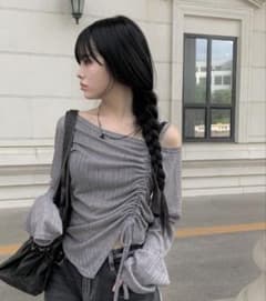 anyonemore ワンショルダーギャザーリボン長袖Tシャツのサムネイル