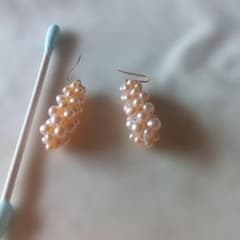 ハンドメイド パール調ビーズピアス ピンク系のサムネイル