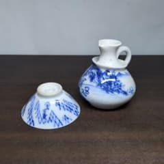 原平 造 染付 魚網文 盃＆染付 山水文 水差し セット 原平 造 染付 魚網文 盃＆染付 山水文 水差し セット - メルカリ