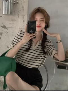 shein シーイン ポロネック ストライプ Tシャツのサムネイル