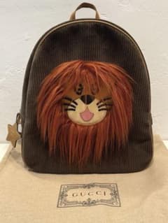 GUCCI キッズ ライオンアップリケ ジップアップ コーデュロイ バック