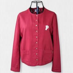 PINK HOUSE ピンクハウス Pロゴ デニムジャケット 赤 M ノーカラー