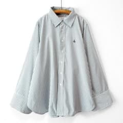 美品 アダムエロペ ワイドスリーブ刺繍シャツ ストライプ オーバー