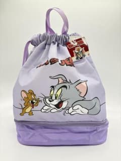新品未使用 トムとジェリー 2層式ナップサック プールバッグ パープル 