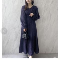 美品☆ ダズリン dazzlin ピンタックフラワーワンピース ネイビー S