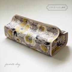 ボタニカルフラワー柄（黄）★ソフトパック専用ティッシュカバー（撥水加工）のサムネイル
