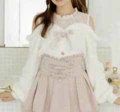 LIZLISA レイヤード風肩あきニット ホワイトxピンク