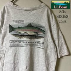 80s L.L.Bean（エルエルビーン）ニジマス プリントtシャツ/S/グレー 