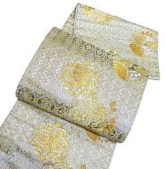 AA103袋帯 六通柄 金糸 花草柄 正絹ゴールド - メルカリ