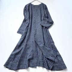 現行美品】ヴェリテクール リネン100％ チェック柄ロングワンピース 