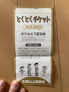 生駒山上遊園地　とくとくチケット3枚　2024年12月1日まで有効のサムネイル