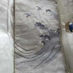 6月中 お値下げ 夏帯 波と鳥の刺繍 袋帯 グレー系 - メルカリ