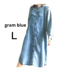【送料込】gram blueとろみデニムブルー ボリュームスリーブワンピース Ｌのサムネイル