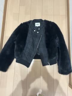 ファー ボンバージャケット チェック柄 黒のサムネイル