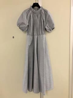 □CO□ リネン混シャンタン ネック フリル パフスリーブ ドレス 