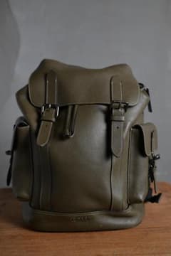 【良品】COACH コーチ レザー バックパック リュック オリーブグリーンのサムネイル