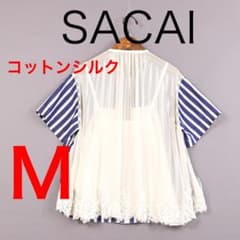 H7597◾️サカイ　コットン　シルク　ストライプ バックレース ブラウス H7597◾️サカイ コットン シルク ストライプ バックレース ブラウス