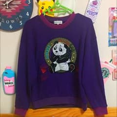 トレーナー パンダ 刺繍 ドロップショルダー 紫のサムネイル