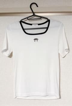 LAYMEE 半袖Tシャツ ホワイト リボン
