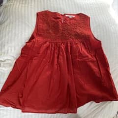 UNIQLO ノースリーブ 刺繍 ブラウス レッド Lのサムネイル