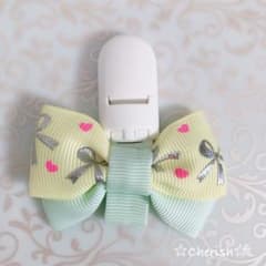 ラス1☆リボン名札クリップなふだちゃん シルバーリボン柄イエロー