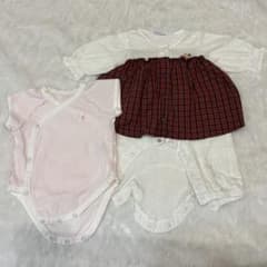 【familiar 50cmセット販売】チェック柄ロンパース とピンクの半袖肌着のサムネイル
