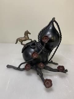 希少 銅製 細密彫刻 龍提手三足香炉 香炉 香道具 骨董品 インテリア 工芸品 雲龍香炉（錆銅 蝋型 立龍提手 瓔珞雲 細密三足香炉）／ホームメイト