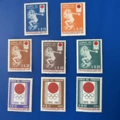 パラグアイ1964年東京オリンピック記念切手8種完未使用ヒンジ跡あり